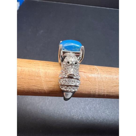 NEW Ceruleite and zircon seahorse ring in sterling silver size 8 - Picture 4 of 16